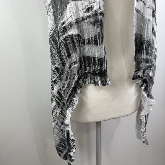 Alberto Makali Black White Sweater Open Front Vest Small Ruffle Knit Lightweight - Picture 5 of 13